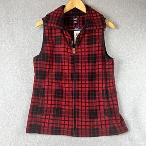 Chaps Womens Plaid Sleeveless Fleece Vest M Full Zip Causal Holiday Lightweight